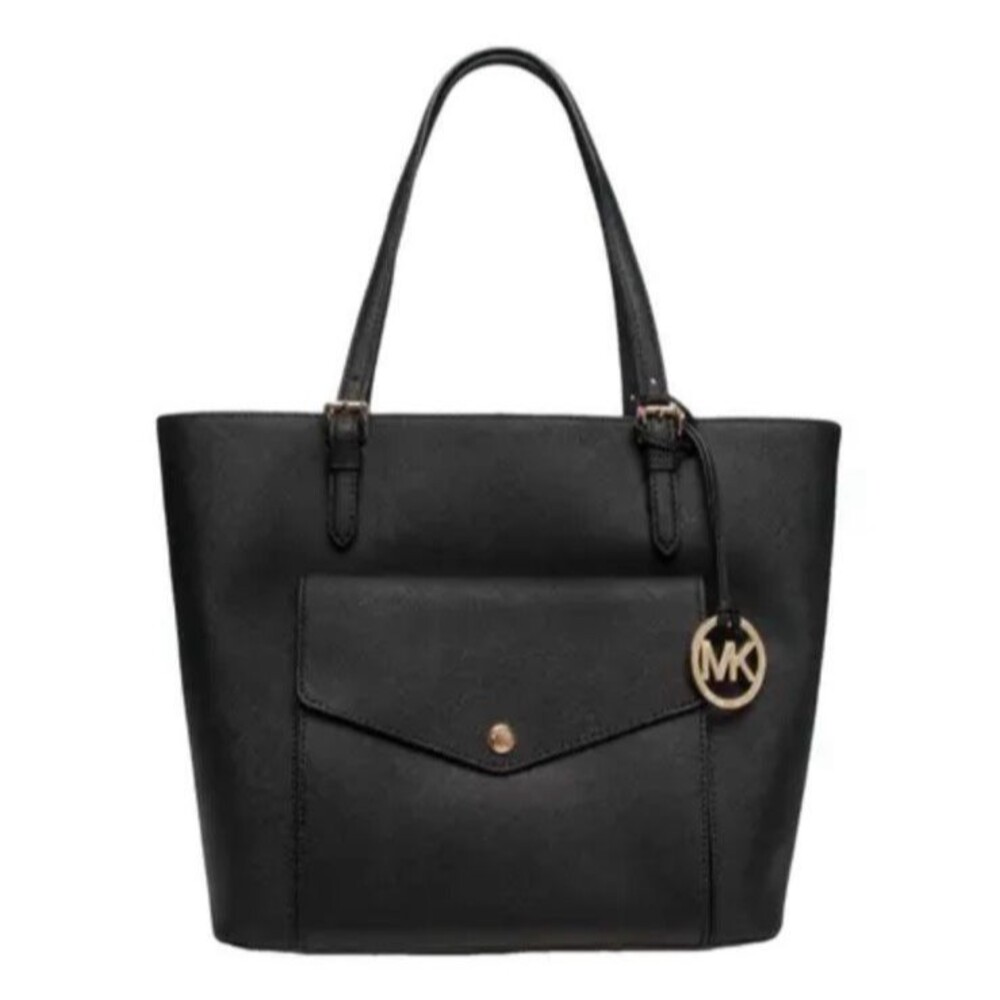 Michael Kors Black Handbag Tote Frame Jet Set Saffiano Leather Medium NWT